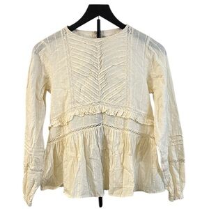 Zara Kids Cream Cotton Long Sleeve Ruffle Blouse Size 13-14 / 164